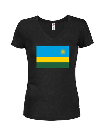 T-shirt à col en V pour juniors avec drapeau rwandais