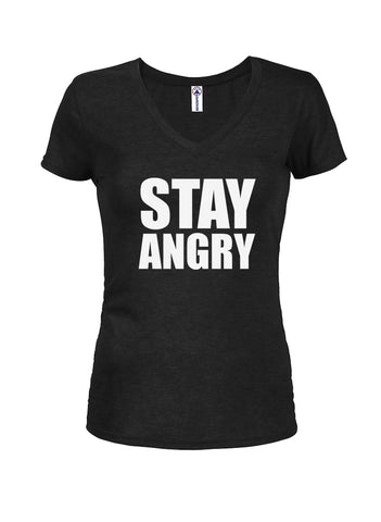 STAY ANGRY Juniors V Neck T-Shirt