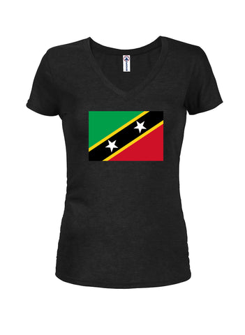 T-shirt à col en V pour junior avec drapeau de Saint Kittitien et Nevisian