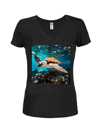 T-shirt à col en V pour juniors Sea Turtle