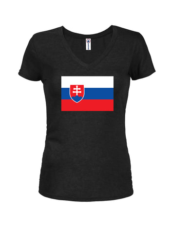 T-shirt à col en V pour juniors avec drapeau slovaque