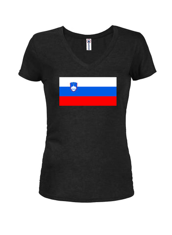Camiseta con cuello en V para jóvenes con bandera de Eslovenia