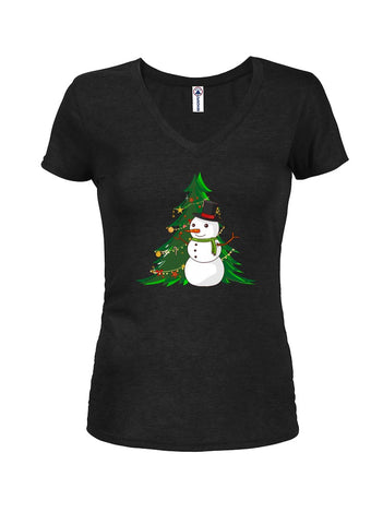 Christmas Snowman Juniors V Neck T-Shirt