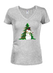 T-shirt à col en V pour junior, bonhomme de neige de Noël