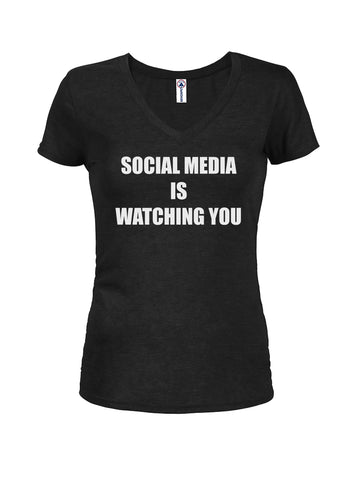 Les médias sociaux vous surveillent T-shirt à col en V pour juniors