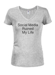 Social Media Ruined My Life Juniors V Neck T-Shirt