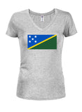 Camiseta con cuello en V para jóvenes con bandera de las Islas Salomón
