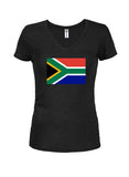 Camiseta con cuello en V para jóvenes con bandera sudafricana