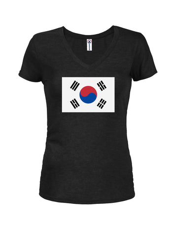 T-shirt à col en V pour juniors avec drapeau sud-coréen