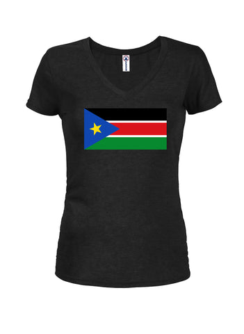 Camiseta con cuello en V para jóvenes con bandera de Sudán del Sur