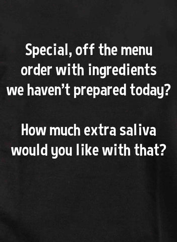 Camiseta especial, fuera del menú con ingredientes