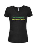 Spreading Joy Wherever I Go Juniors V Neck T-Shirt