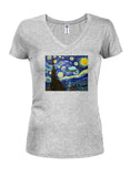 Starry Night UFO Juniors V Neck T-Shirt