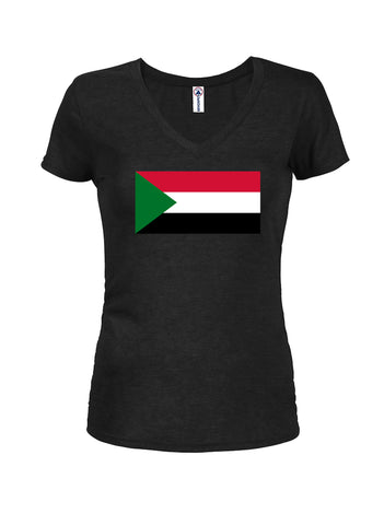 T-shirt à col en V pour juniors avec drapeau soudanais