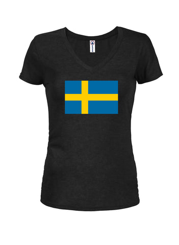 Camiseta con cuello en V para jóvenes con bandera sueca