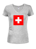 T-shirt à col en V pour juniors avec drapeau suisse