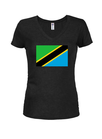 Camiseta con cuello en V para jóvenes con bandera de Tanzania