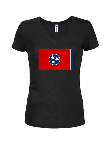 Camiseta con cuello en V para jóvenes con bandera del estado de Tennessee