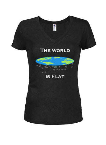 The world is flat Juniors V Neck T-Shirt