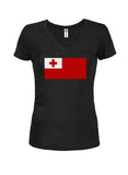 Camiseta con cuello en V para jóvenes con bandera de Tonga