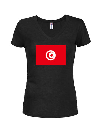 Camiseta con cuello en V para jóvenes con bandera de Túnez