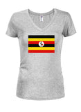 Camiseta con cuello en V para jóvenes con bandera de Uganda