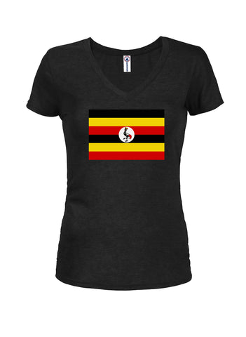 T-shirt à col en V pour juniors avec drapeau ougandais