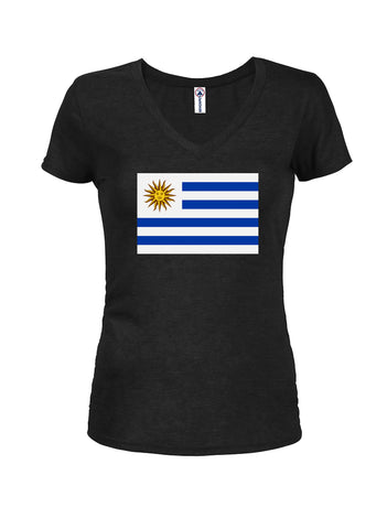 Camiseta con cuello en V para jóvenes con bandera uruguaya