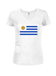 Camiseta con cuello en V para jóvenes con bandera uruguaya