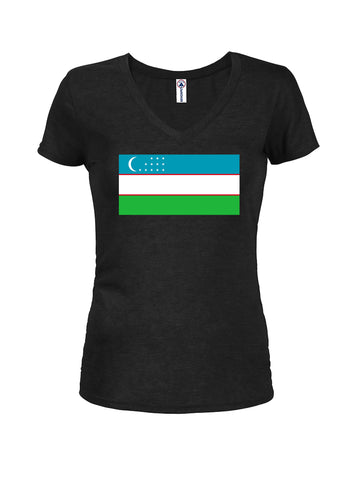 T-shirt à col en V pour juniors avec drapeau ouzbek