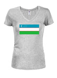 Camiseta con cuello en V para jóvenes con bandera uzbeka