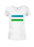 Camiseta con cuello en V para jóvenes con bandera uzbeka