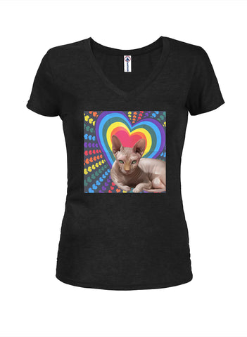 Camiseta con cuello en V para jóvenes con diseño de gato de San Valentín