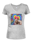 Camiseta con cuello en V para jóvenes con diseño de gato de San Valentín