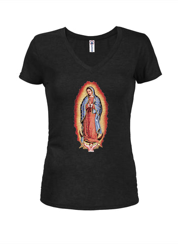 Virgin de Guadalupe Juniors V Neck T-Shirt