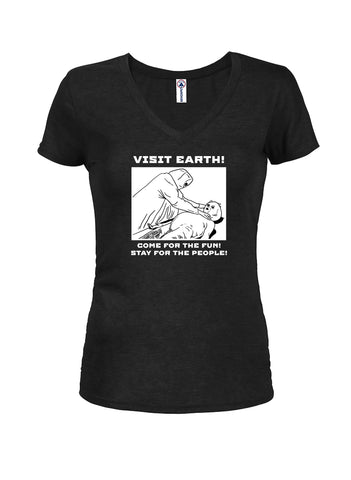 Visita la Tierra Alien Autopsy Juniors V cuello camiseta