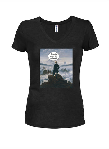 Wanderer Above a Sea of Fog Time to drain the main vein Juniors V Neck T-Shirt