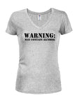 Warning May Contain Alcohol Juniors V Neck T-Shirt