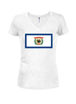 T-shirt à col en V pour juniors avec drapeau de l'État de Virginie-Occidentale