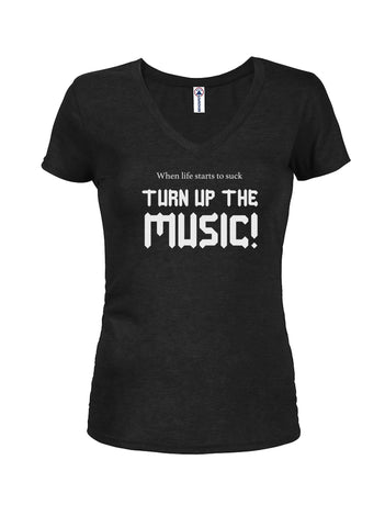 Quand la vie commence à être nulle, TURN UP THE MUSIC T-shirt col en V pour juniors