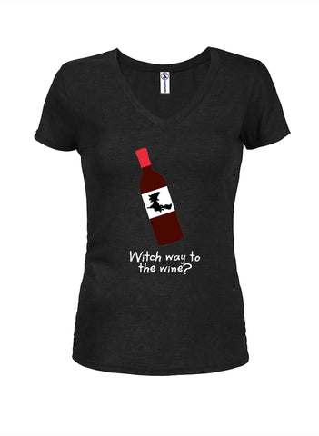 Witch way to the wine? Juniors V Neck T-Shirt
