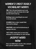 T-shirt des 5 mots de vocabulaire les plus mortels pour femmes