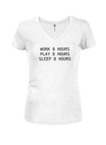 Trabajar 8 horas Jugar 8 horas Dormir 8 horas Camiseta con cuello en V para jóvenes