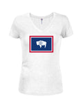 Wyoming State Flag Juniors V Neck T-Shirt