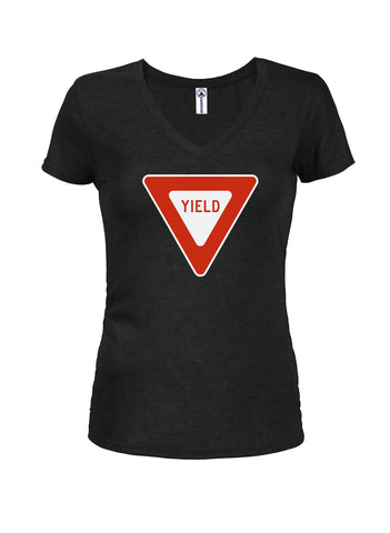 Yield Sign Juniors V Neck T-Shirt