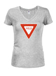 Yield Sign Juniors V Neck T-Shirt