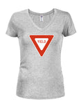 Yield Sign Juniors V Neck T-Shirt