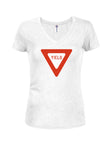 Yield Sign Juniors V Neck T-Shirt