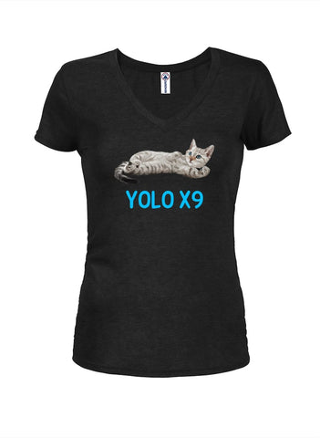 Cat Yolo x9 Juniors V Neck T-Shirt