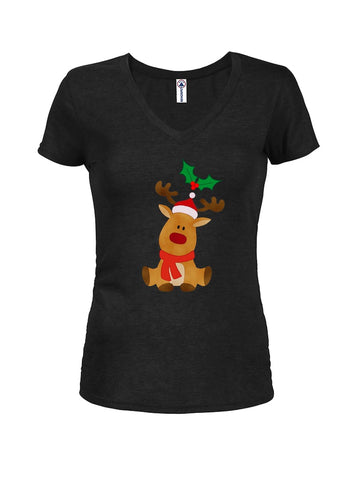 Christmas Reindeer Juniors V Neck T-Shirt